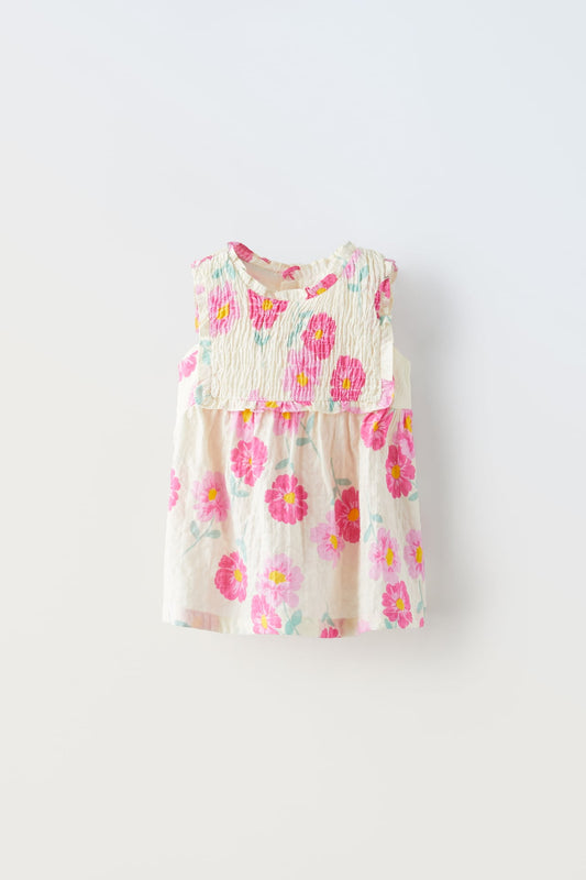 Vestido nido de abejas de flores