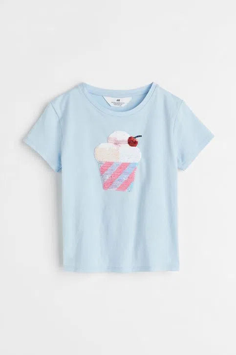 Polera celeste con lentejuelas