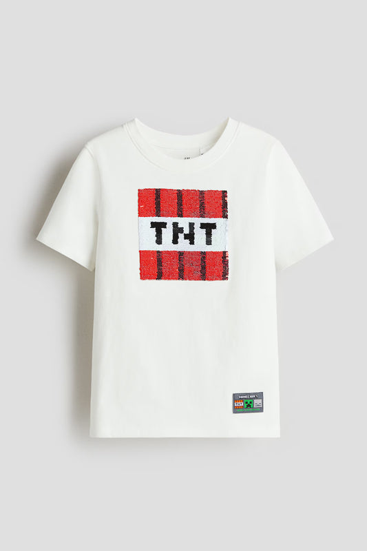 Polera minecraft con lentejuelas
