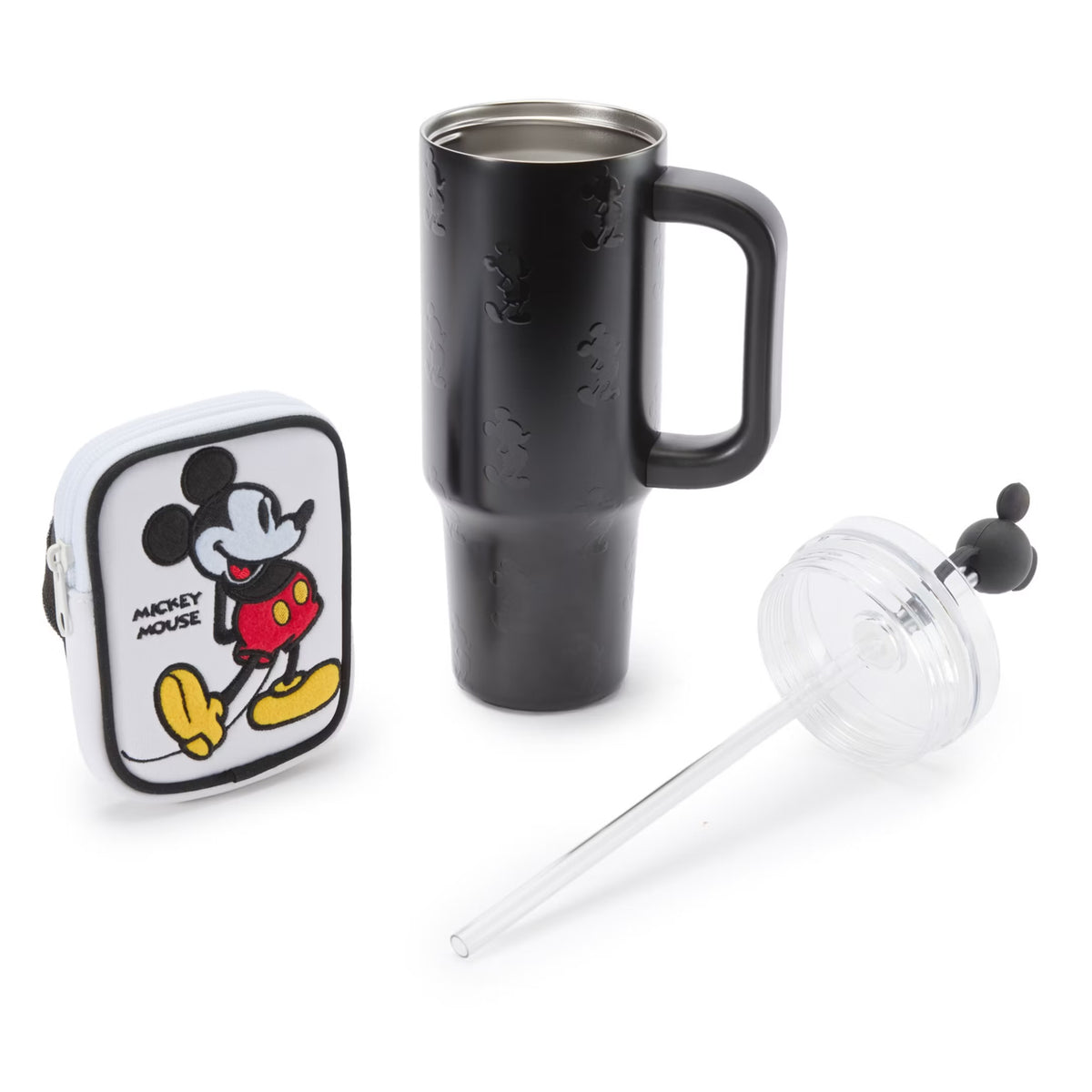 Vaso acero inoxidable con pajita y estuche cremallera Mickey Mouse