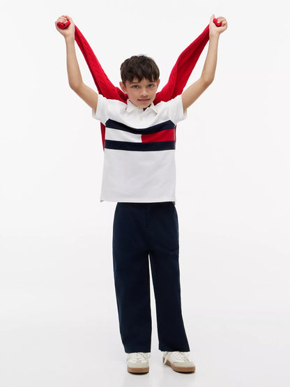 Polera con cuello colorblock blanca