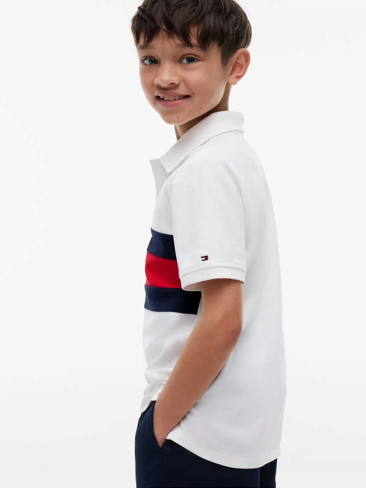 Polera con cuello colorblock blanca