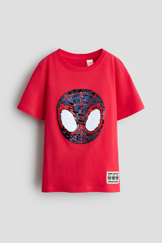 Polera spiderman con lentejuelas
